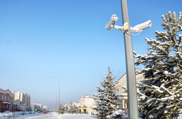 outdoor security camera in winter