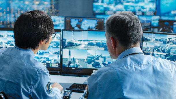 security guards using video analytics software