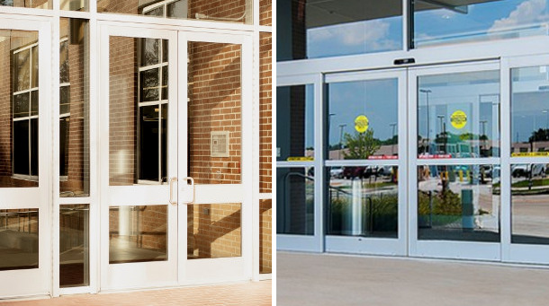automatic swing doors and sliding doors side by side